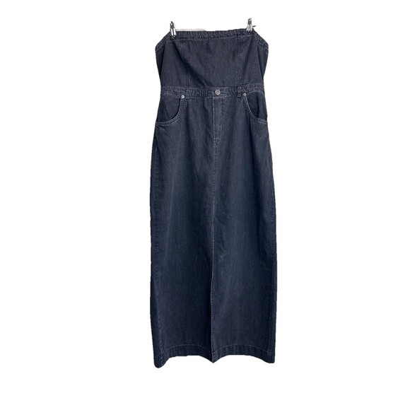 FREE PEOPLE dress Size 4 Black Denim Jean Strapless Midi Western Boho Festival - Picture 1 of 9